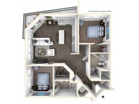 Floor plan for 2 beds, 2 baths, 988 sqft
